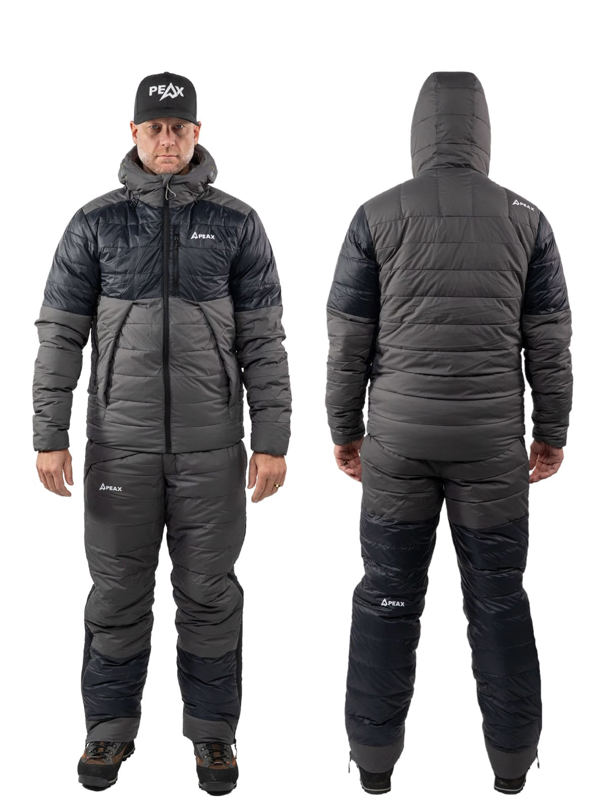 Brice wearing the STATIC jacket and pant, front and back, for fit reference