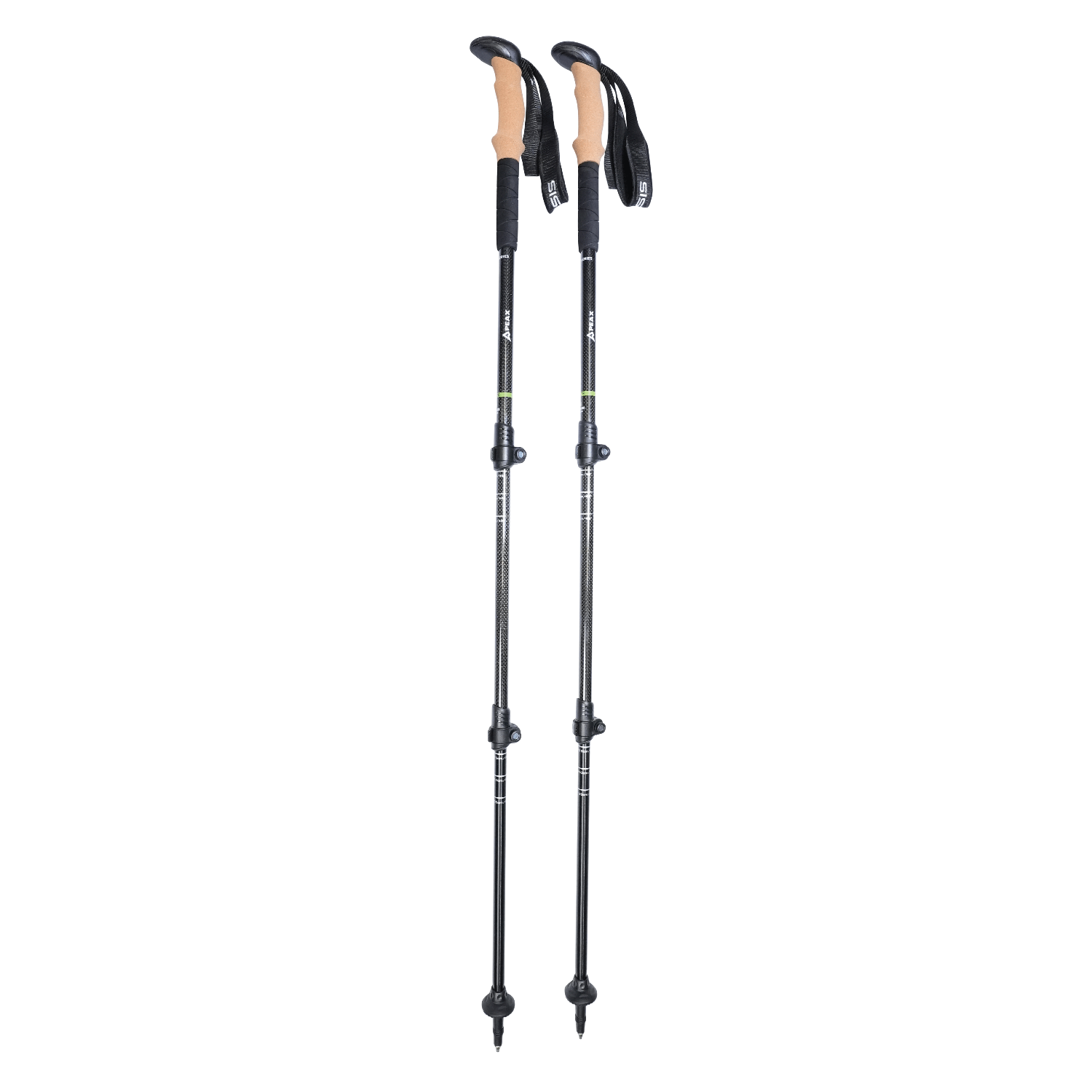 Carbon fiber trekking poles with cork handles