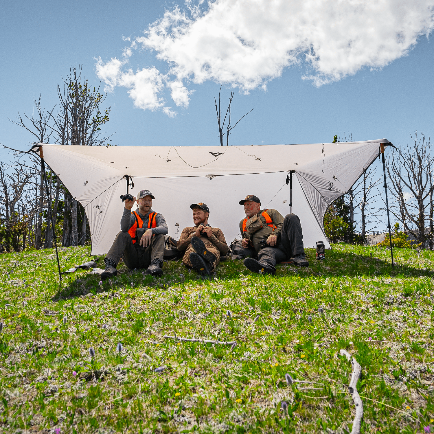 Modular tarp tent pitched for glassing session