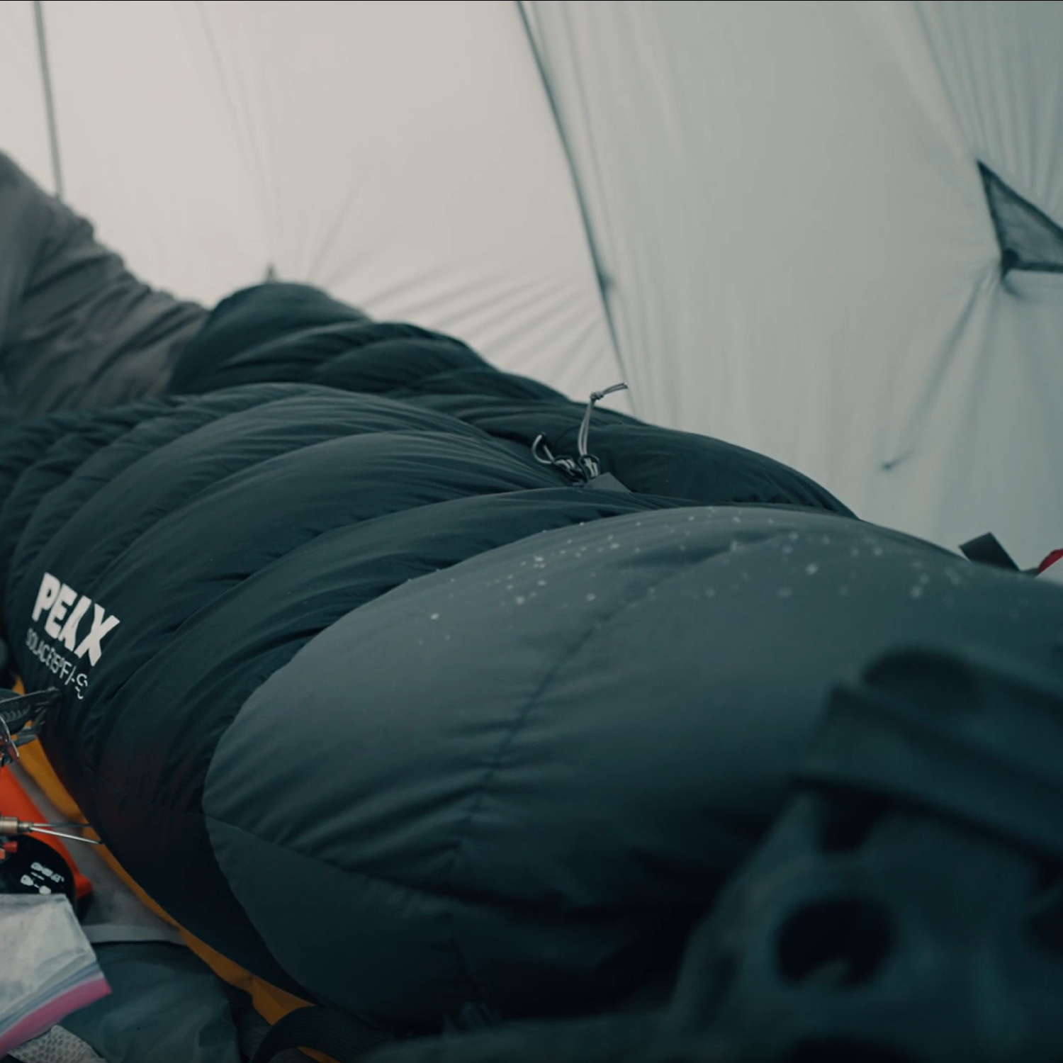 Lightweight 15 degree sleeping bag in camp