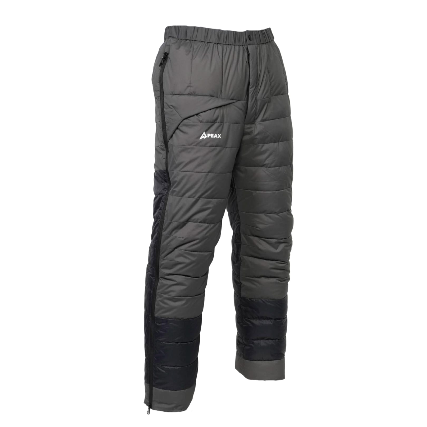 Side view of the down pants showing the side zipper