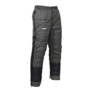 Side view of the down pants showing the side zipper